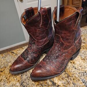 Harley Davidson Brown Studded Leather Biker Boots Size 7M ID D83754